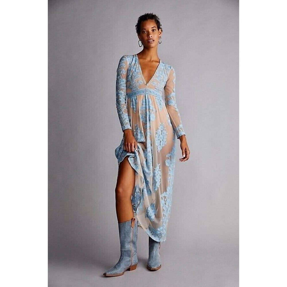 For love and lemons Free People Temecula maxi dress light blue XS